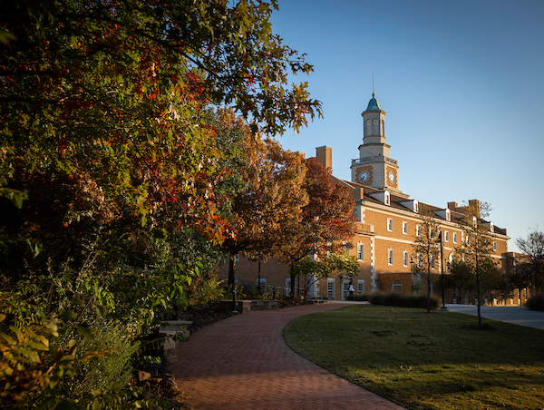 University of North Texas campus featuring the iconic Hurley Administration Building clock tower