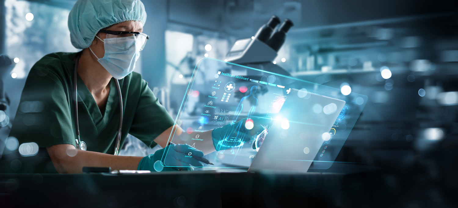 Set of health-related images: stethoscope, medical equipment, medical data, pharmaceuticals and mobile health tech