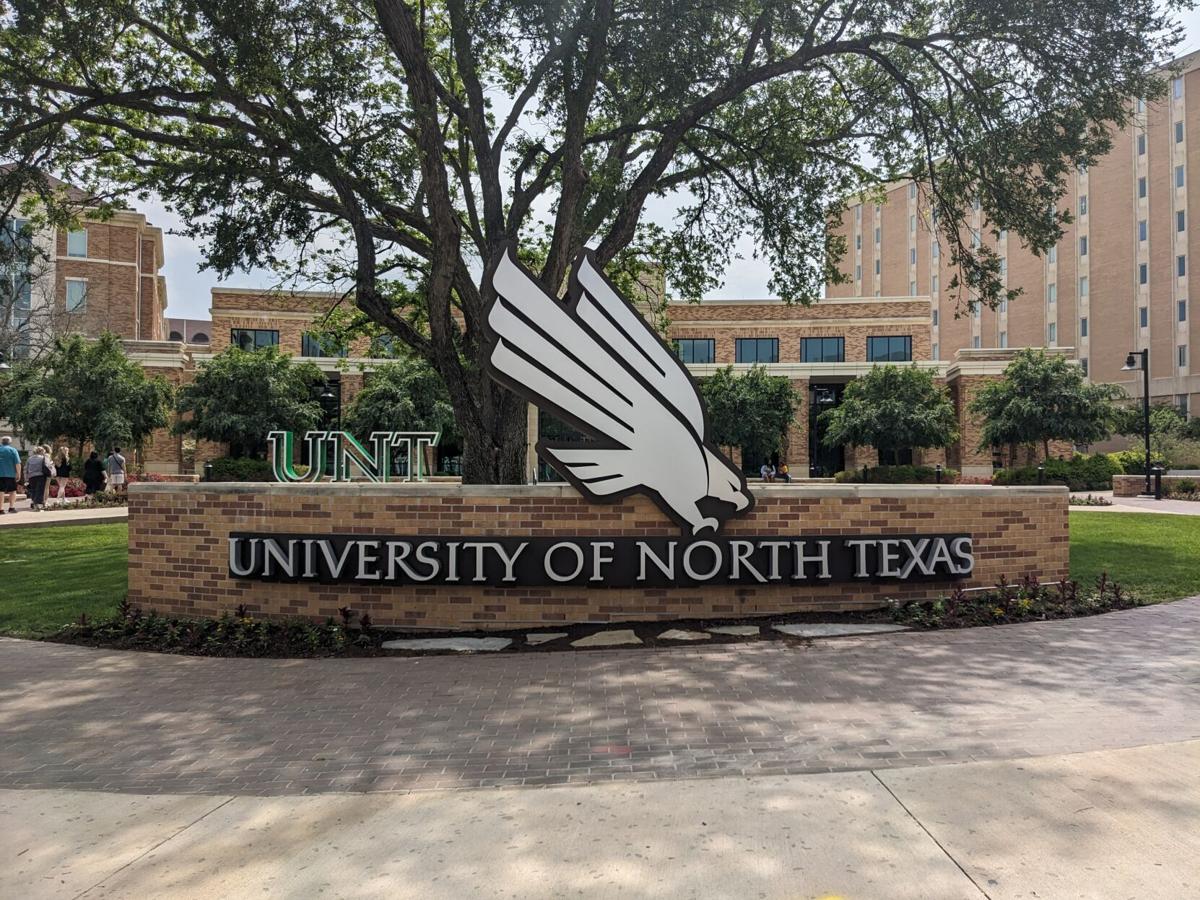 UNT Welcome Center Entrance Sign displaying the words "UNIVERSITY OF NORTH TEXAS"
